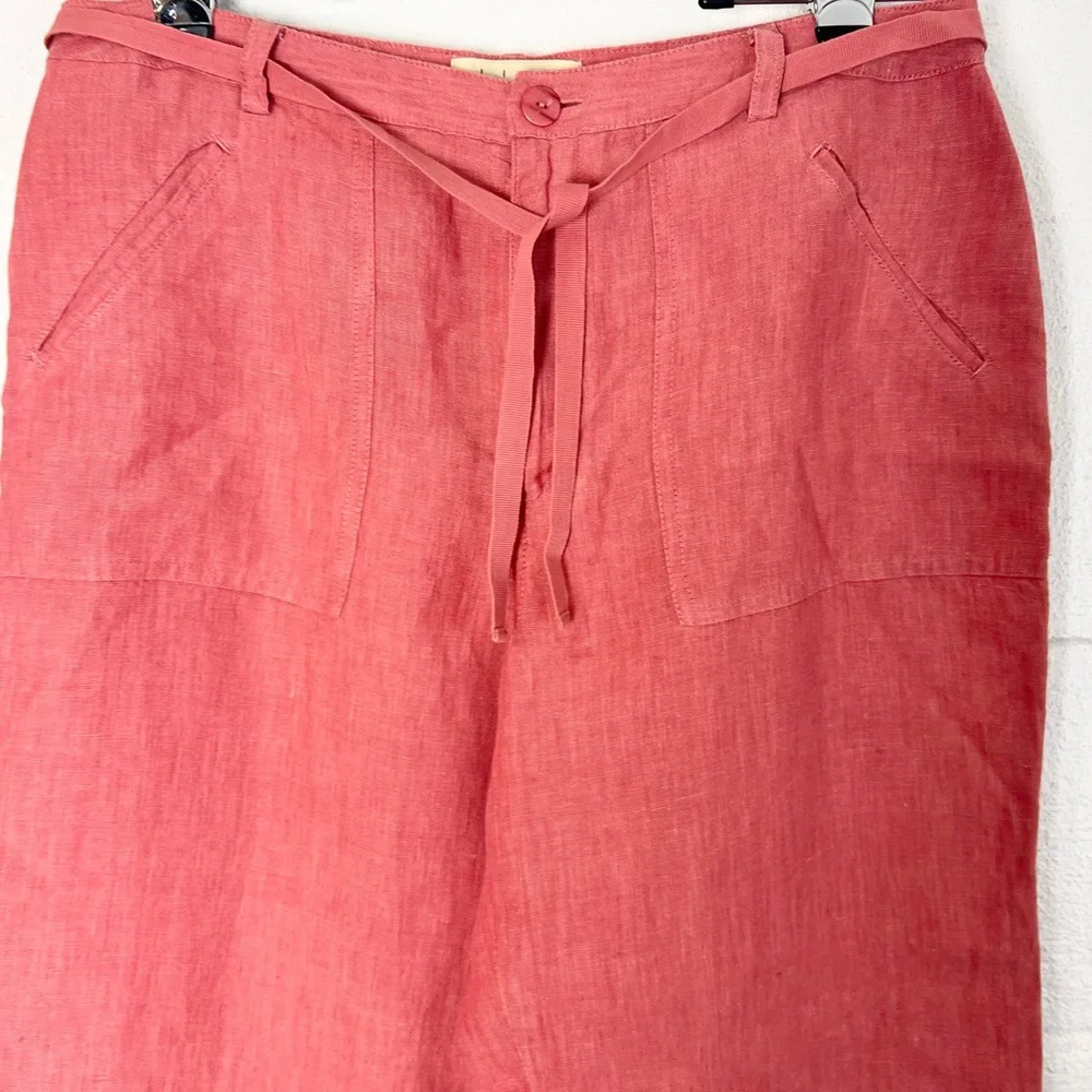 Linden Hill 100% linen pants Size 12 cropped Melon‎ orange euro summer coastal